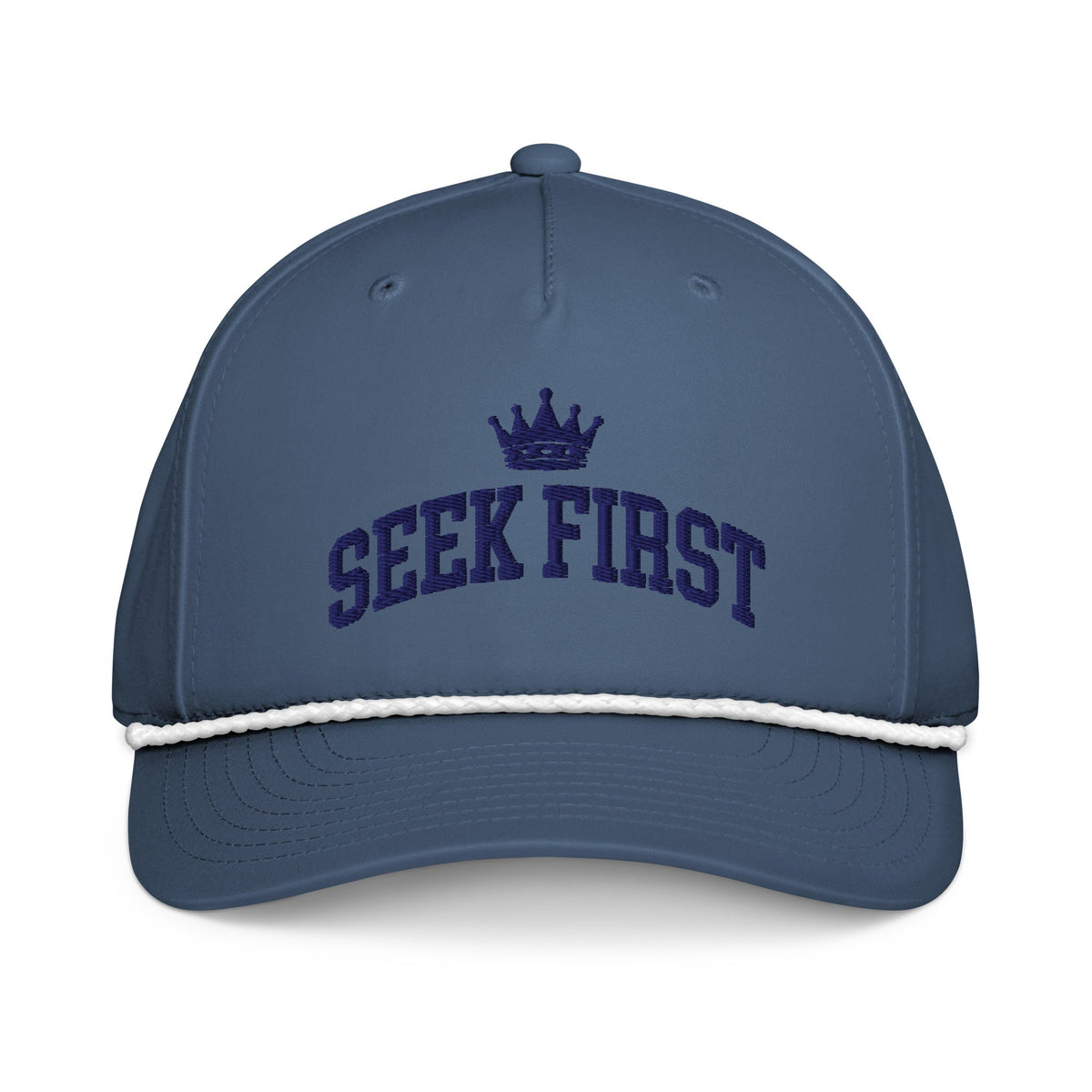 Seek First premium embroidered rope hat in Light Blue and White - Matthew 6:33