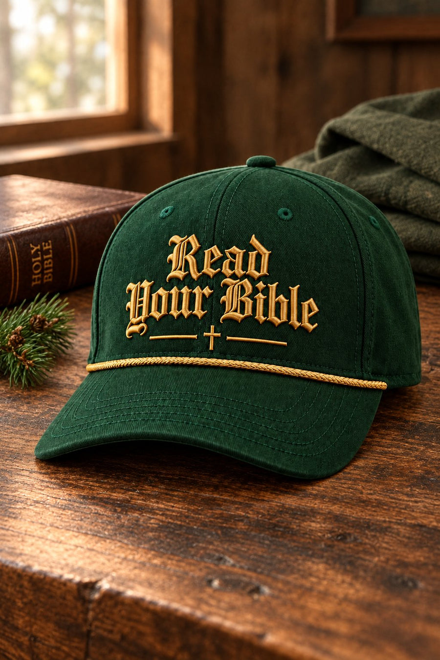 Read Your Bible forest green premium Christian hat - product photo 2 | The Faith Shop